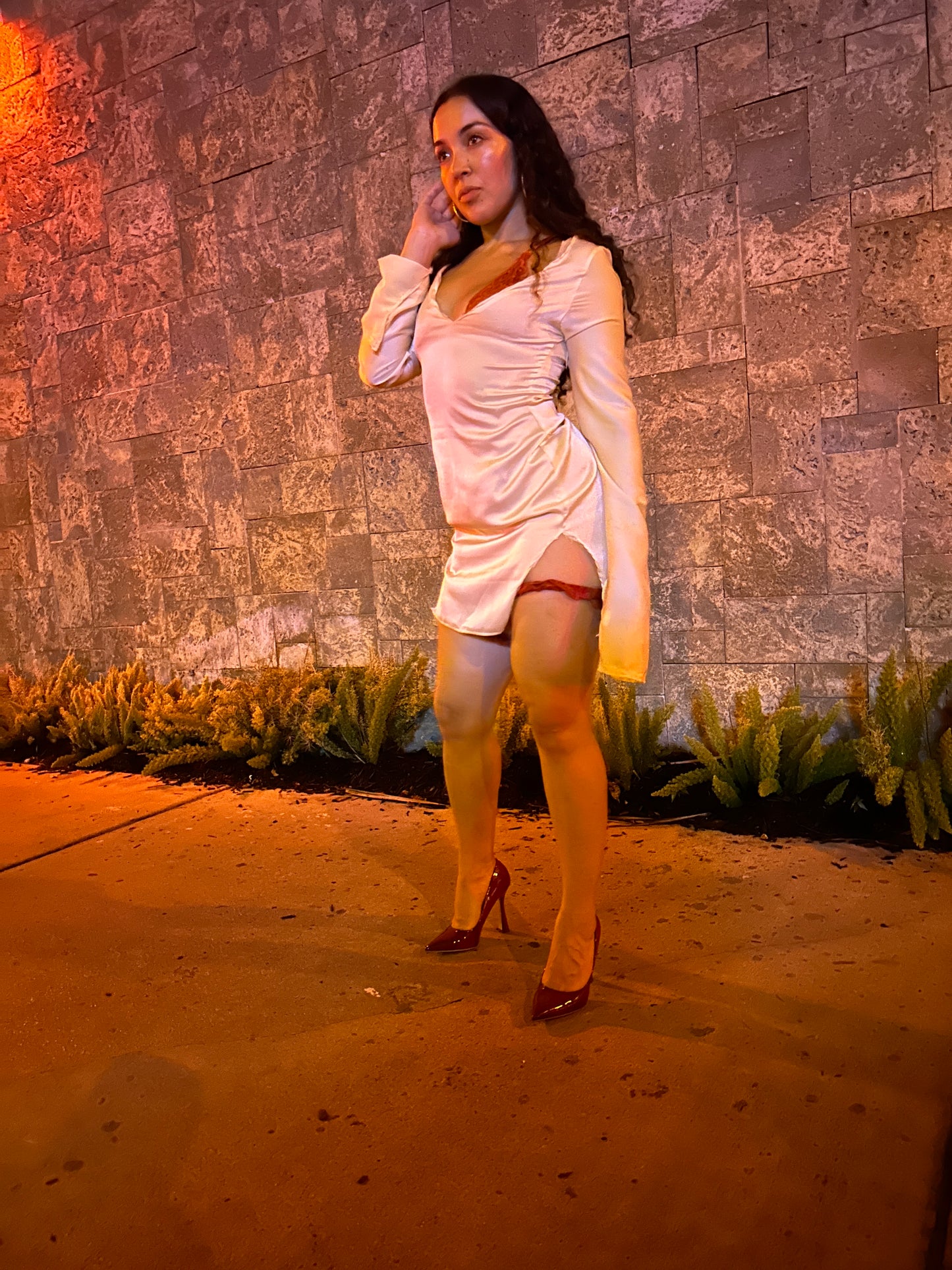 Shibui, our long sleeve silk  dress in beige